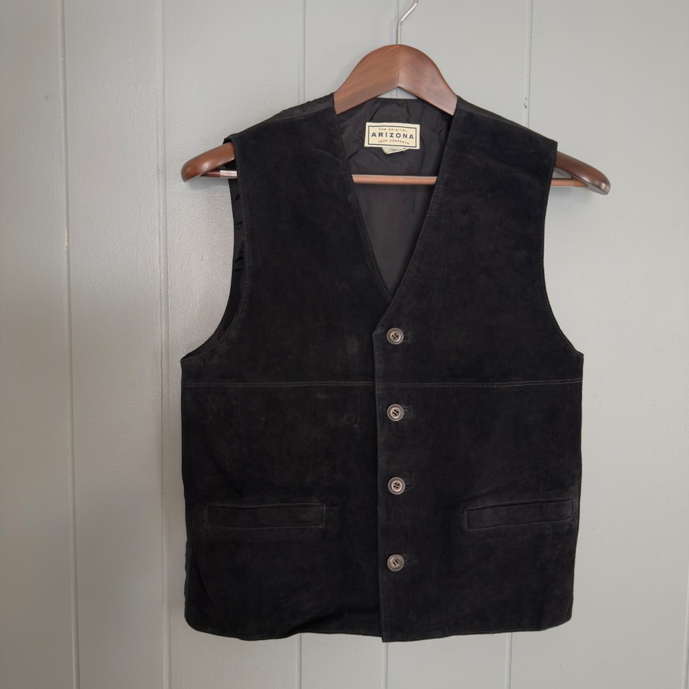Vintage Suede Leather Vest Black Western Small‎ Y2K 90s Americana Minimalist